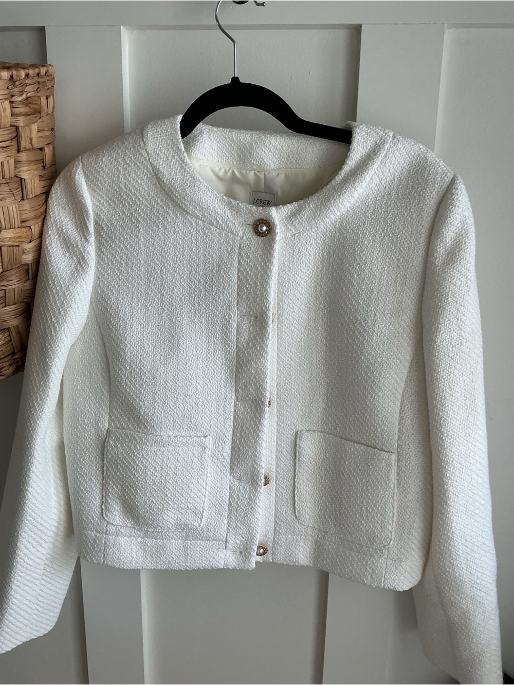 J. Crew Women's White Textured Collarless Jacket